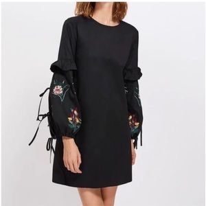 ZARA Trafaluc Women Black Dress Embroiled Large Sleeve XS